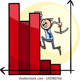 Concept Cartoon Vector Illustration of Man or Businessman Climbing on Chart