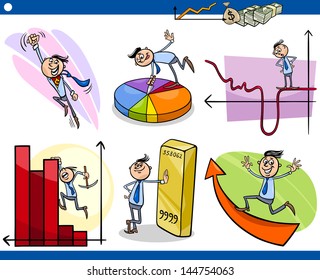 Concept Cartoon Vector Illustration Set of Funny Men or Businessmen Characters and Business Metaphors