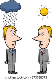 Concept Cartoon Vector Illustration of Two Businessmen and Good and Bad Weather