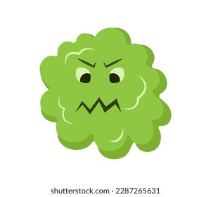 Concept Cartoon viruses. This illustration is a cartoon vector of a green angry virus on a white background. Vector illustration.