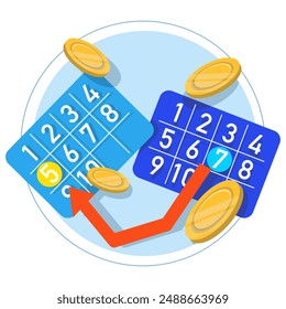 Concept of cashback and returns in online shopping. Digital payments with cash back. Gold coins fall. Refunds and Digital Payments. Return on Investment. Flat Vector Illustration on background.
