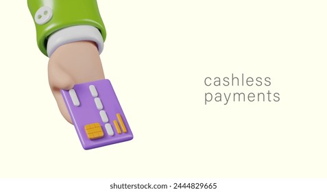 Concept of cashless payment. Realistic hand holds out credit card