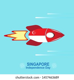 the concept of celebrating Independence Day with rocket colored Singapore flags
