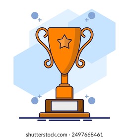 Concept of Champions and Awards. Gold Cup Award. Champion trophy, golden cup. Winner prize, sport award, success concept in minimal cartoon style. Flat vector illustration on background.