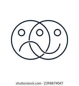 Concept of change of mood, emotions, feedback. Vector linear icon isolated on white background.