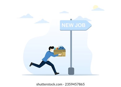 concept of change to a new job, career or opportunity, new challenge to success, increase or advancement, recruitment or employment, entrepreneurial employee brings change to a new job opportunity.