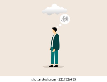 Concept of chaotic thought process, confusion, personality disorder and depression. Vector illustration.