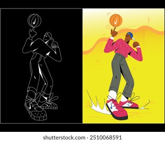 Concept character design a guy playing with basketball