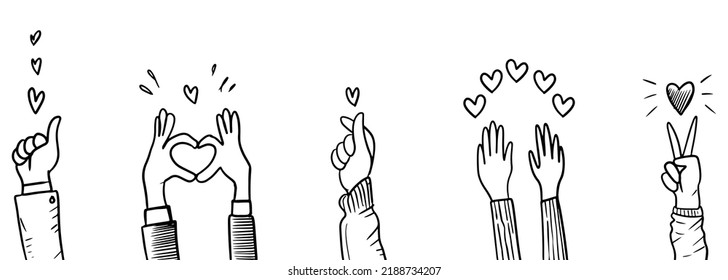 Concept charity   donation isolated white background  Hands clapping and love  Give   share your love to people  doodle vector illustration 