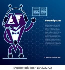 concepto de bot de chat que muestra las posibilidades. Carácter de bot. Chatbot saluda. Consulta en línea. Dibujo de dibujos animados. Con lugar para el texto.