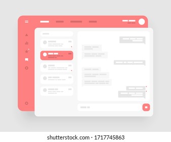 Concept de chat, médias sociaux, kit de messagerie en ligne. Écrans filaires. Interface utilisateur du tableau de bord et conception du kit UX. Utiliser pour l'application mobile ou le site Web.