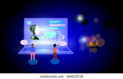 Konzept von Chatbot, das künstliche intelligente System, das Menschen in einem Dialogsystem kommuniziert wie Kundenservice, Marketing, Anforderungsrouting, Informationserfassung, Integration von Web- und Mobile-App