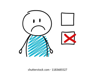 Concept of checkbox with cartoon stickman. Vector.