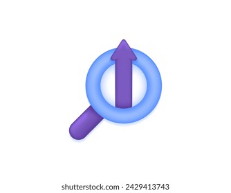 concepto de comprobación de actualizaciones. compruebe la última versión. análisis y comprobación. símbolo de lupa y flecha hacia arriba. símbolos o iconos 3d. diseño minimalista de conceptos 3d. elementos gráficos