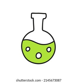El concepto de pruebas de laboratorio de investigación química, batidores, frascos. Ilustración vectorial en estilo doodle.