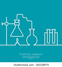 The concept of chemical science research lab retorts, beakers, flasks and other equipment. 