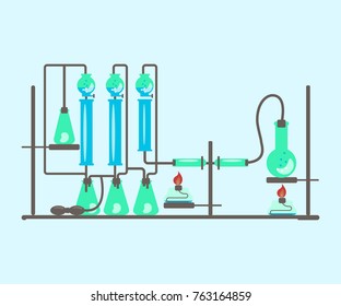 Concept of chemistry experiment. Chemical reactions research isolated. Vector illustration eps 10