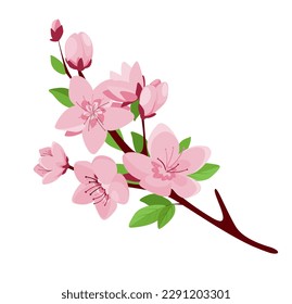 Concepto Flores de cerezo. El estilo plano y bidimensional de esta flor de flores de flores de cerezo enfatiza la calidad gráfica de la flor y sus pétalos. Ilustración vectorial.