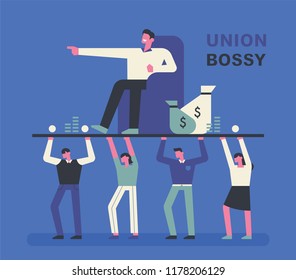 The concept of a chief who builds wealth by exploiting people. flat design style vector graphic illustration