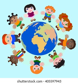 Concept Children of different nations Dream of Peace on Earth