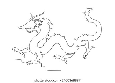 A concept of Chinese dragon mythology. Chinese Dragon one-line drawing