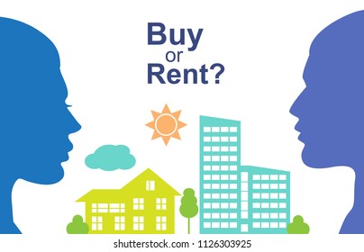 Concept of choice between buying and renting house or apartment, vector illustration