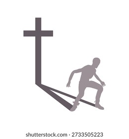 Concept of choice between good and bad. Moral dilemma, conscience, temptation, inner conflict, and ethics. Zombie casting a Christian cross shadow. Religion and psychology.