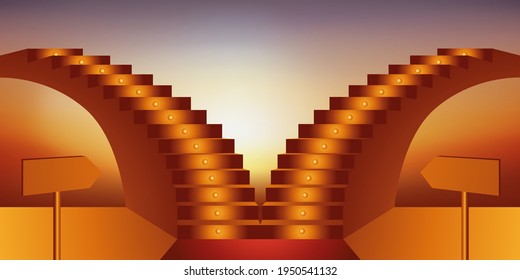 Concept of choice, with two staircases in opposite directions to symbolize the dilemma in the direction of a professional career.