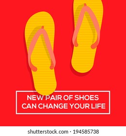 Concept of choices, a new pair of shoes can change your life. Vector illustration. 