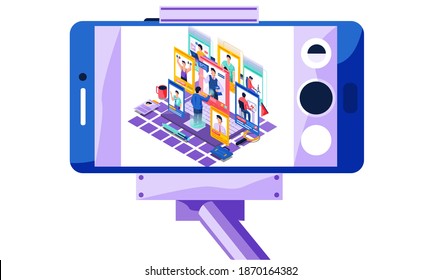 The concept of choosing a future profession. A guy student selects occupation on the virtual screen with images of men of various specialties and activities with salaries, modern mobile application