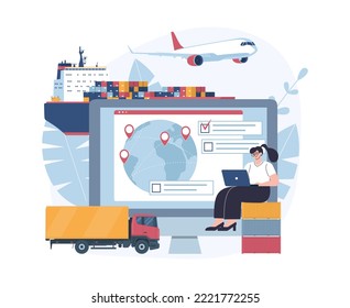 The concept of choosing a logistics scheme for the delivery of goods. Vector illustration.