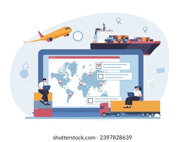 The concept of choosing a logistics scheme for the delivery of goods. Vector illustration.