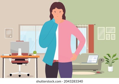 Concept choosing work remotely from home, office. Business woman in office and home clothes works both at home and in  office. Self-employment, freelancing, maximum productivity work results.