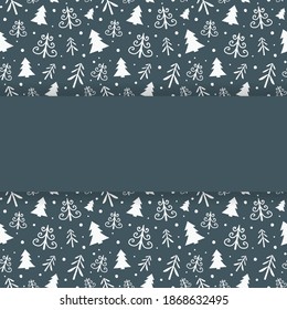 Concept of Christmas background with hand drawn trees. Vector