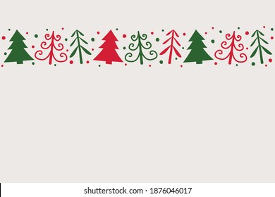 Concept of Christmas background with hand drawn trees. Vector