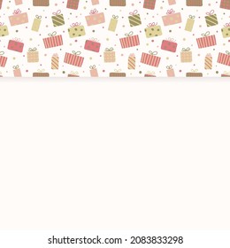 Concept of a Christmas background with hand drawn gift boxes. Vector