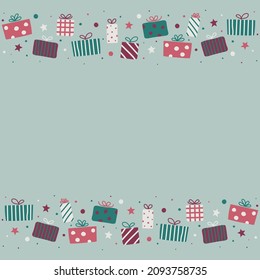 Concept of a Christmas background with hand drawn gift boxes. Vector