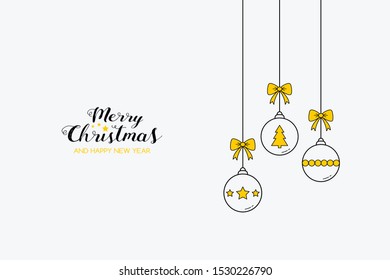 Concept of Christmas background with hanging balls and wishes. Festive ornament. Vector