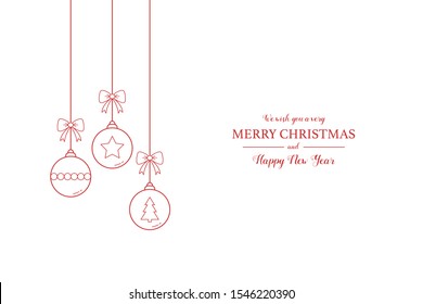 Concept of Christmas background with hanging balls and wishes. Festive ornament. Vector