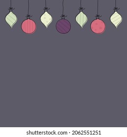 Concept of a Christmas background with hanging hand drawn balls. Vector