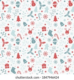 Concept of Christmas background with ornaments. Seamless pattern. Vector