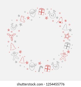 Concept of Christmas background with wreath and decorations. Vector.