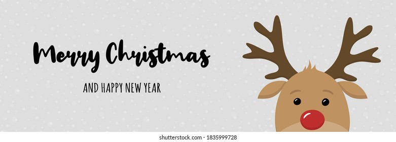 Concept of Christmas banner with cute reindeer and wishes. Vector