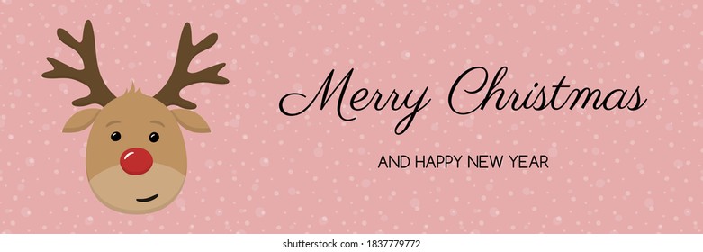 Concept of Christmas banner with cute reindeer and wishes. Vector