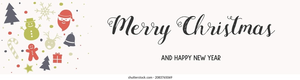 Concept of Christmas banner with decorations and wishes. Vector