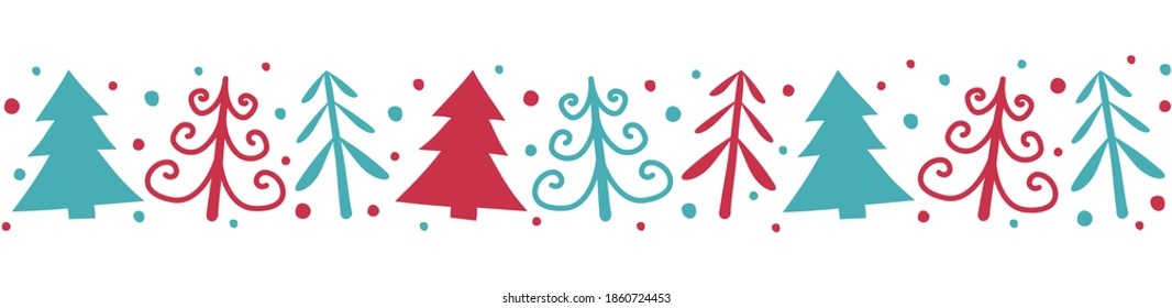 Concept of Christmas banner with hand drawn trees. Vector
