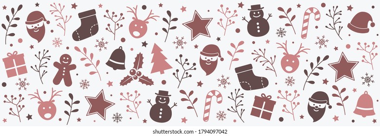 Concept of Christmas banner with icons. Xmas decoration. Vector