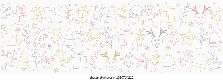 Concept of Christmas banner with icons. Xmas decoration. Vector