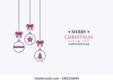 Concept of Christmas card with balls and greetings. Xmas decoration. Vector