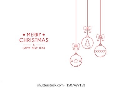 Concept of Christmas card with balls and greetings. Xmas decoration. Vector